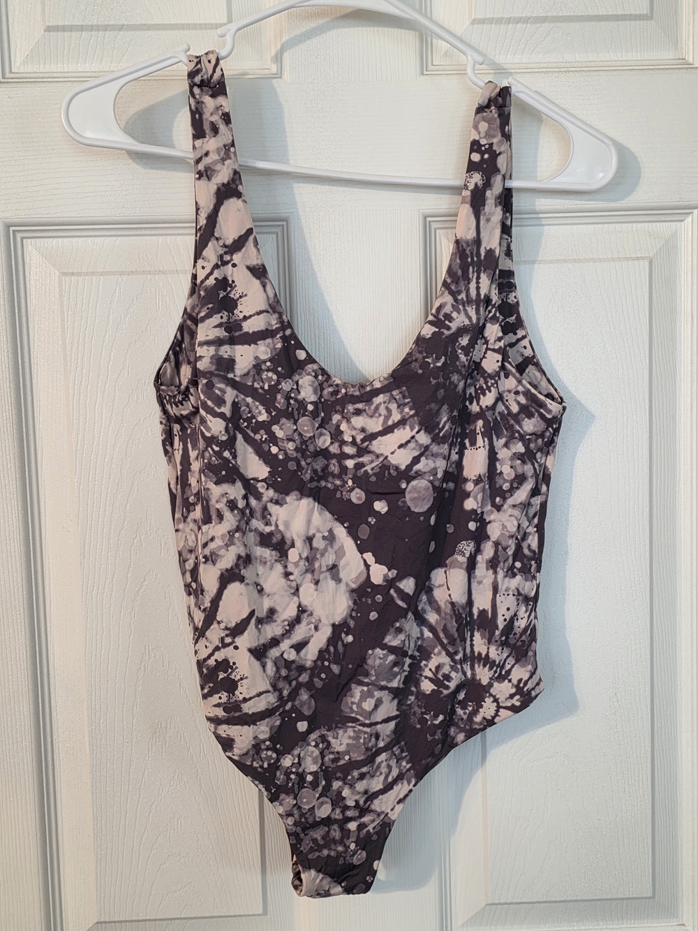 Scoop Neck Low Back Onyx Tie Dye pattern One-Piece Bodysuit And Swimsuit